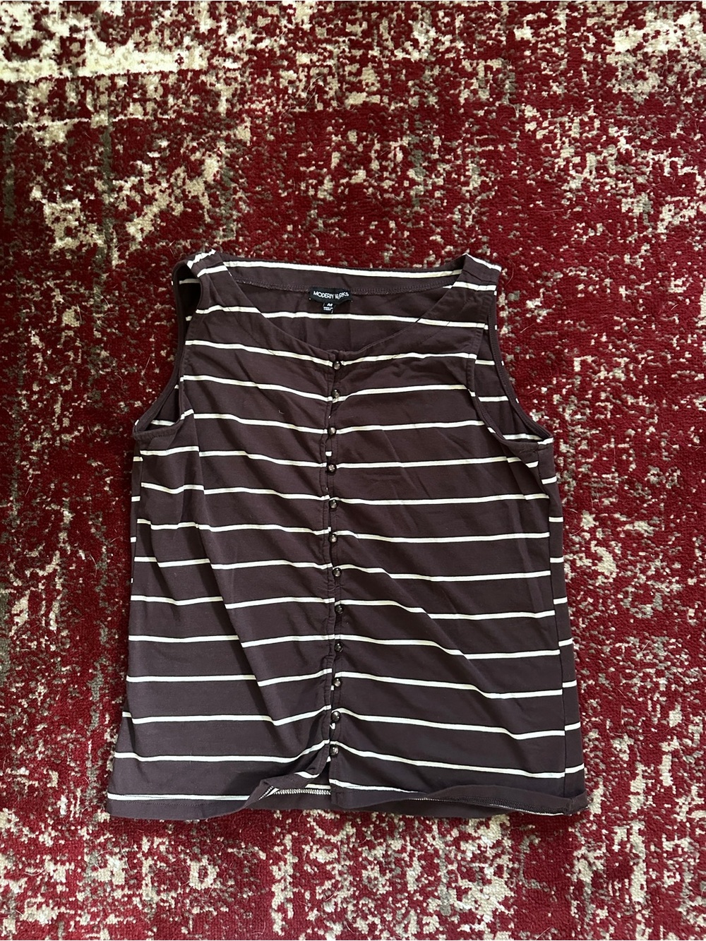 Button-Front Black Striped Tank Top by
